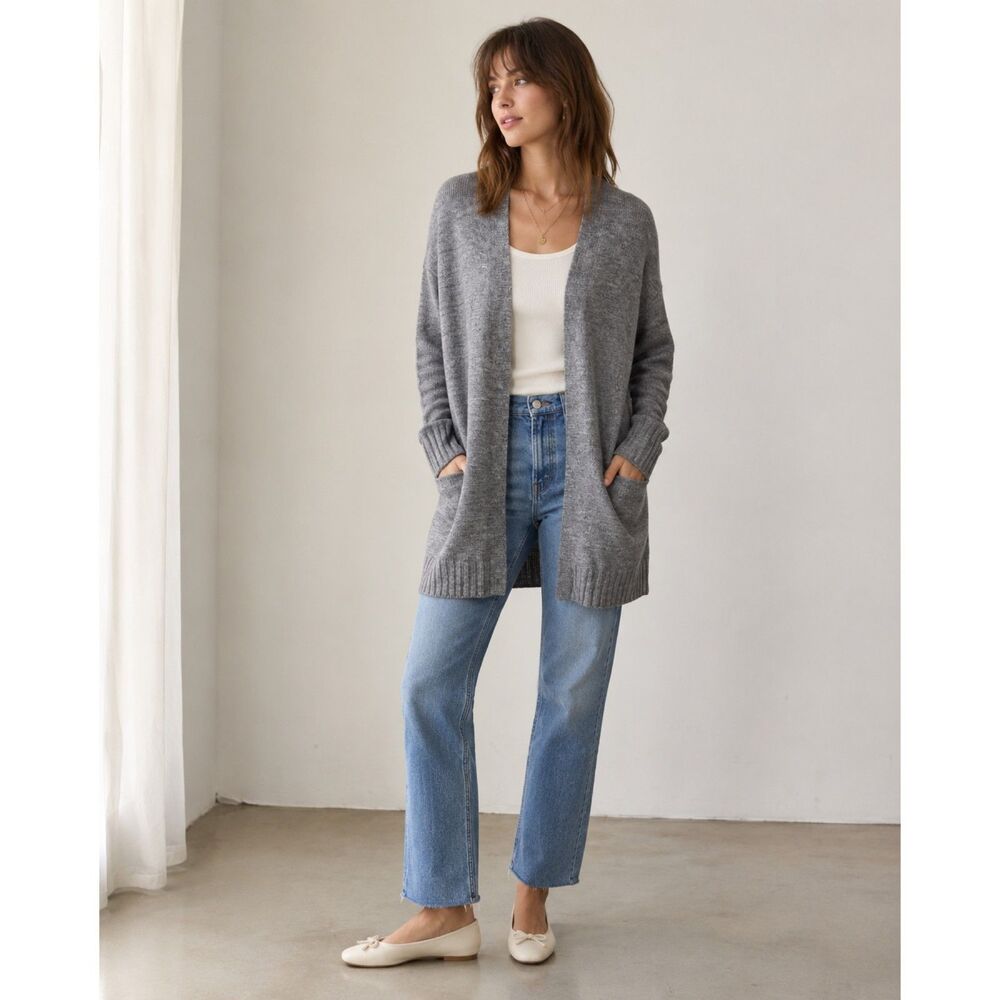 Caslon Oversized Open Front Longline Cardigan in Heather Grey